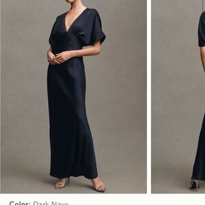 BHLDN Navy Amelia Deep V Dress